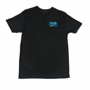 Black T-Shirt with Robbie Foundation logo on right front.